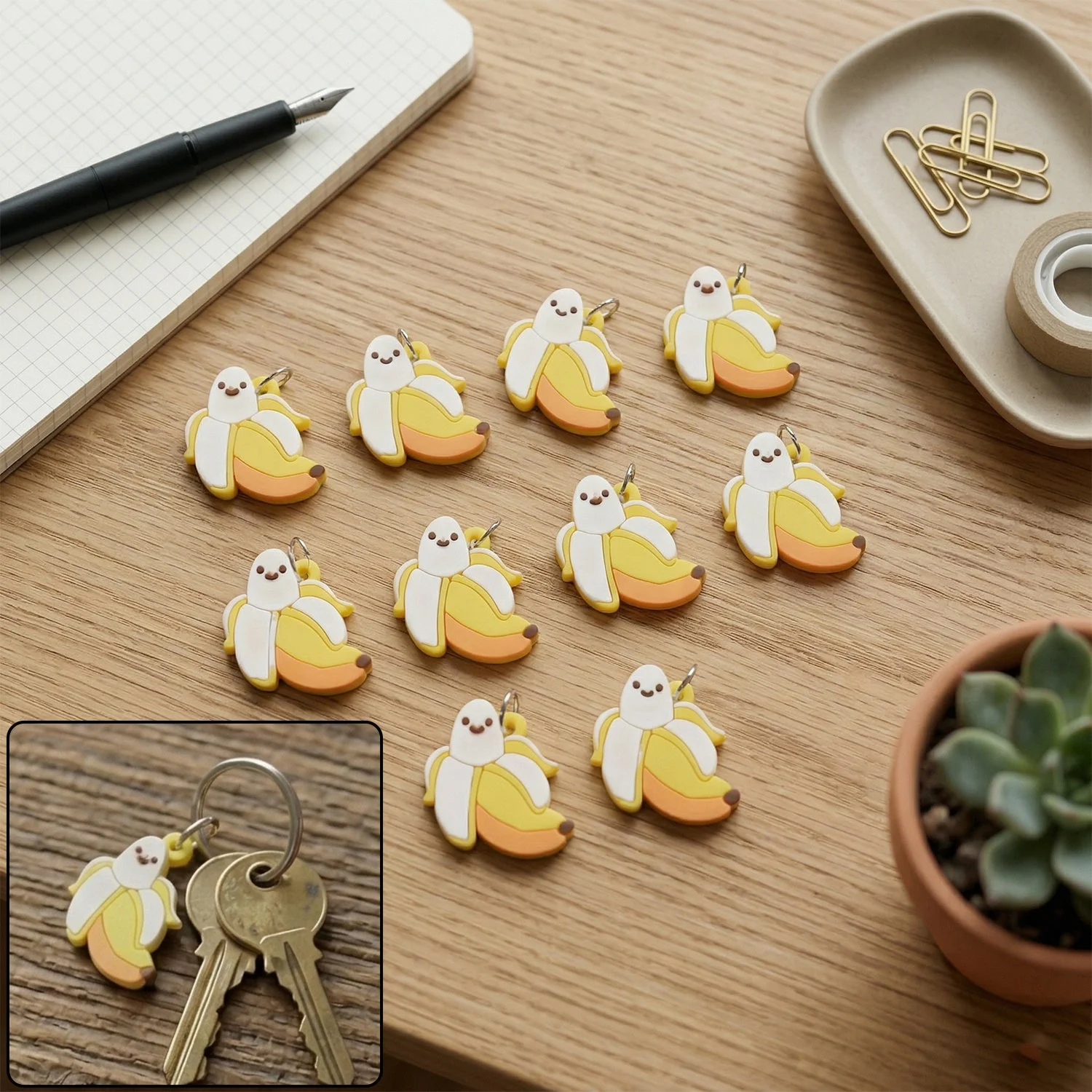 Cute Cartoon Banana Bag Charm Keychain Set (10 Pc)