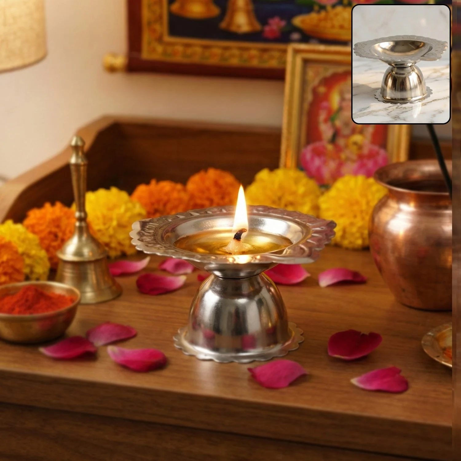 Stainless Steel Traditional Puja Diya Stand  (1 Pc)