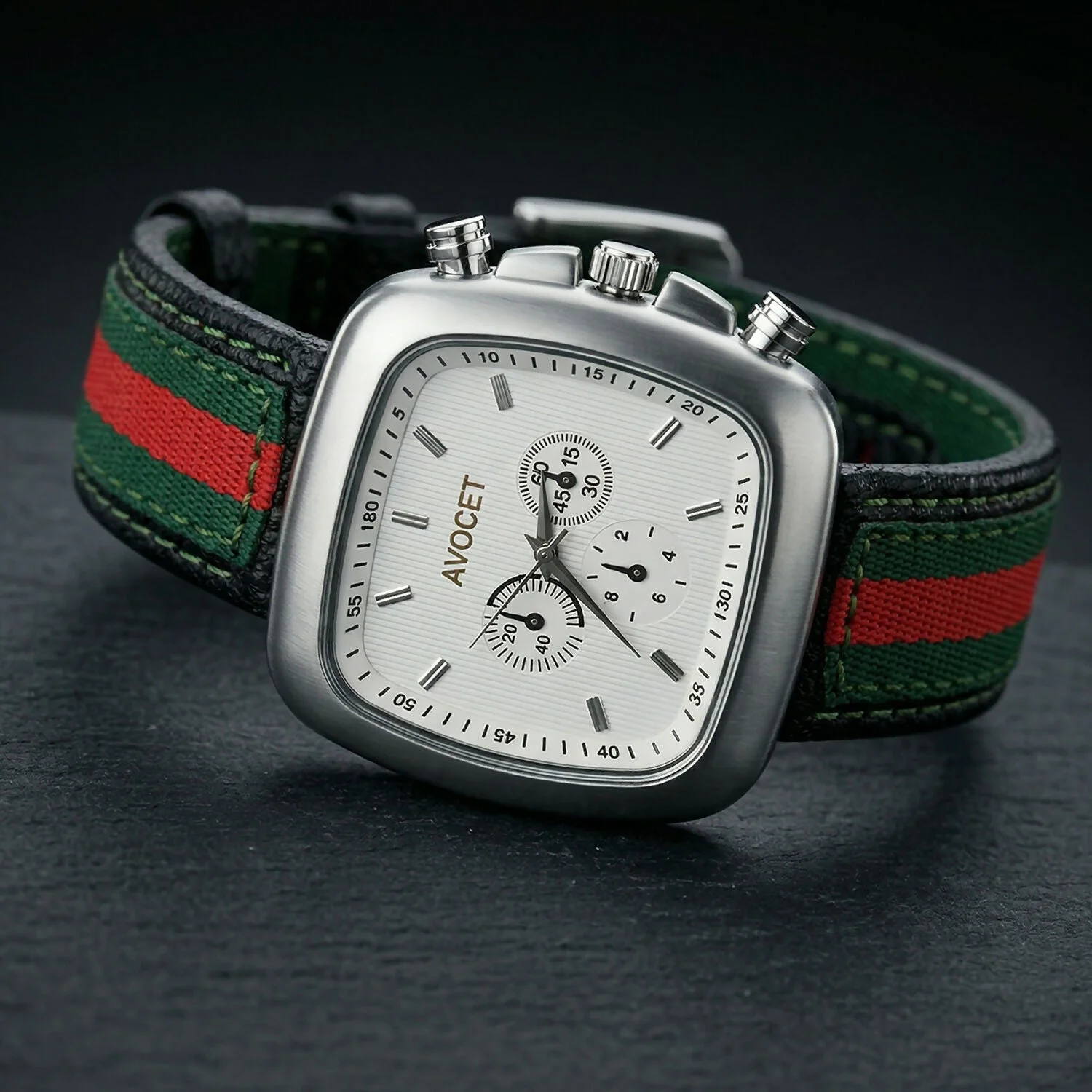 Premium Square Dial Multi-Function Analog Wrist Watch with Stylish Stripe Fabric-Leather Strap for Men