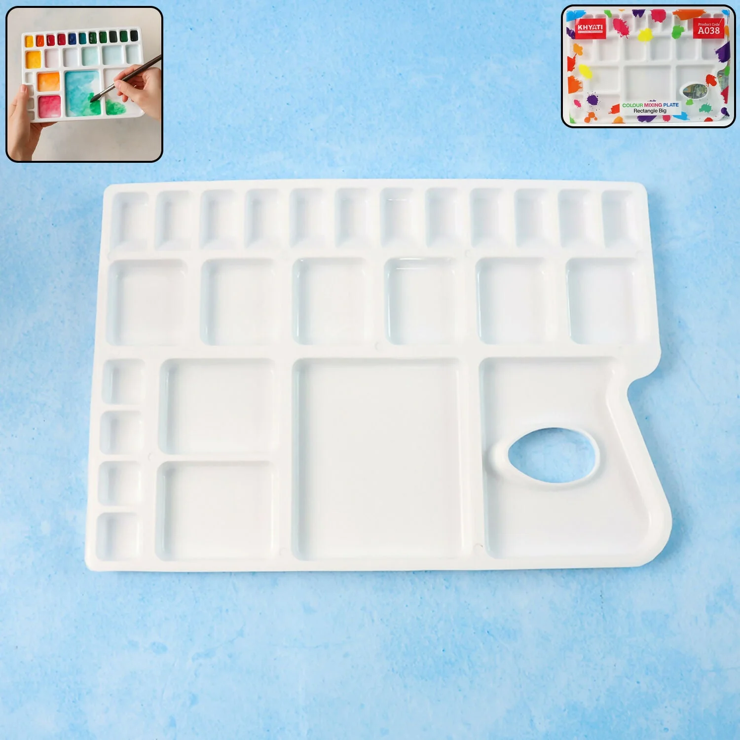 Khyati Colour Mixing Plate – Rectangle Big Artist Palette with Multiple Deep Wells