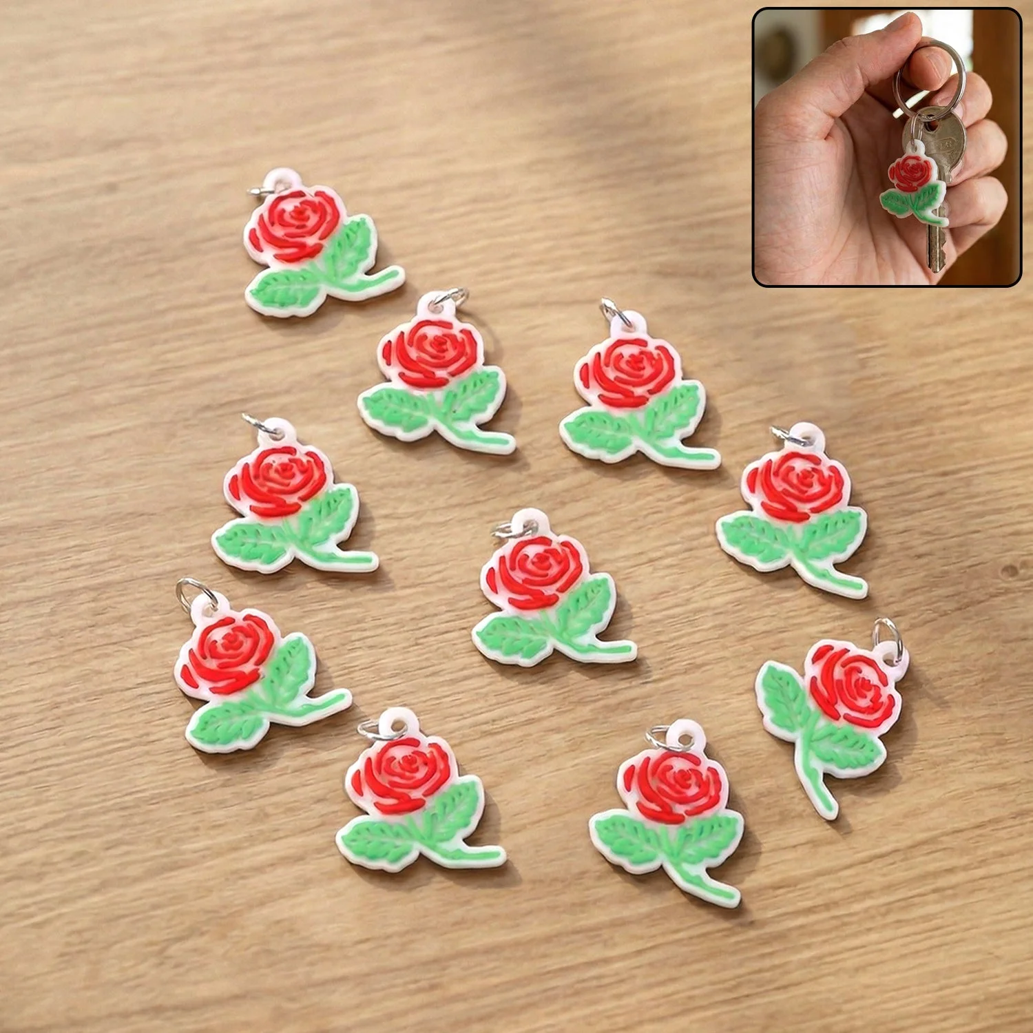Rose Flower Design Bag Charm Keychain Set (10 Pc)