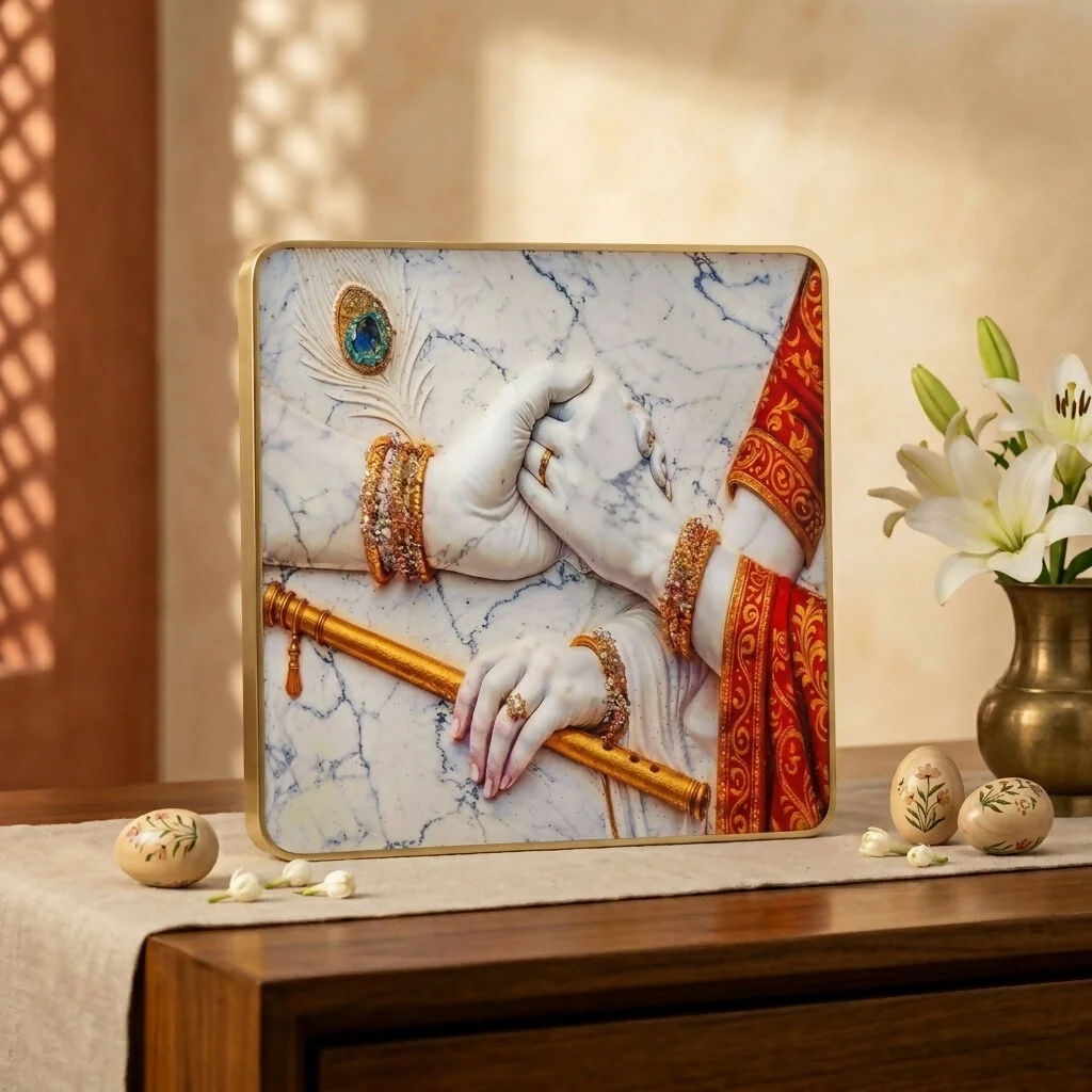 3D Radha Krishna Crystal Wall Art Decorative Frame (12x12 Inch)