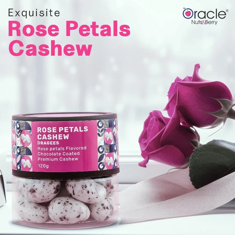 Oracle Nuts & Berry Rose Petals Cashew Dragees – Premium Choco Cashews (120gm)