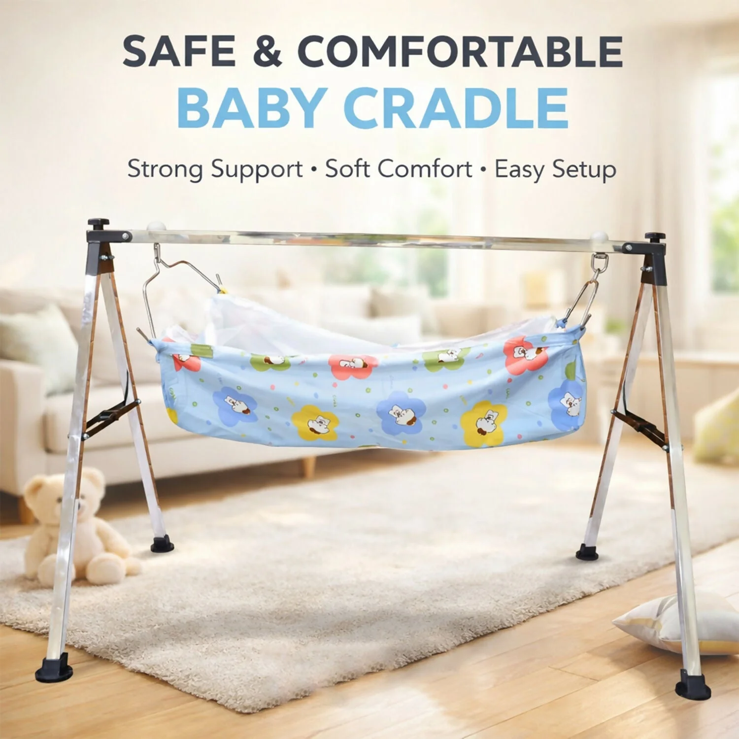 Stainless Steel Baby Hammock Cradle with Foldable Stand ComfortNest Design (5 kg)
