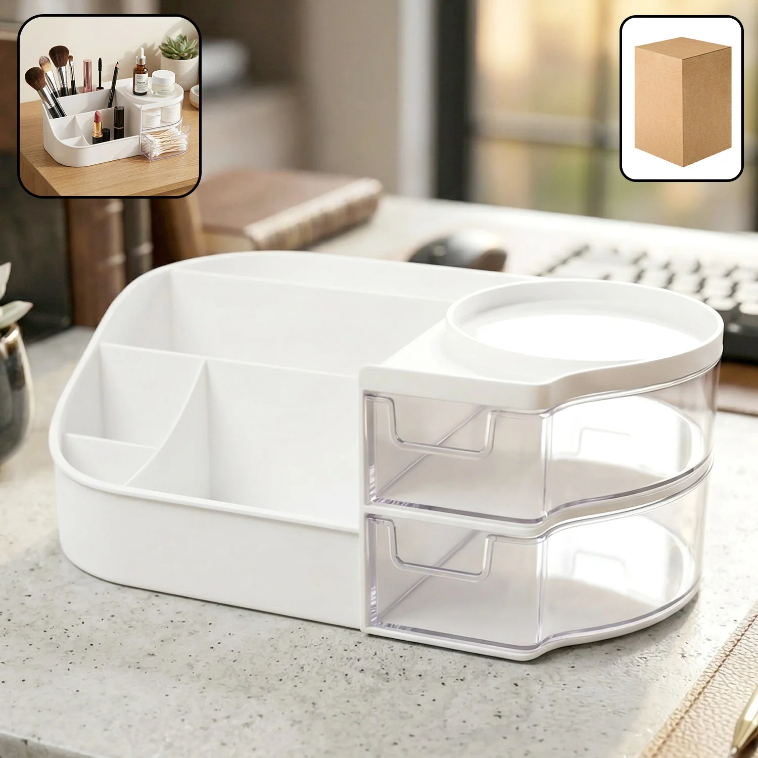 Multipurpose Cosmetic Makeup Organizer Storage Box (1 Pc, White Color)