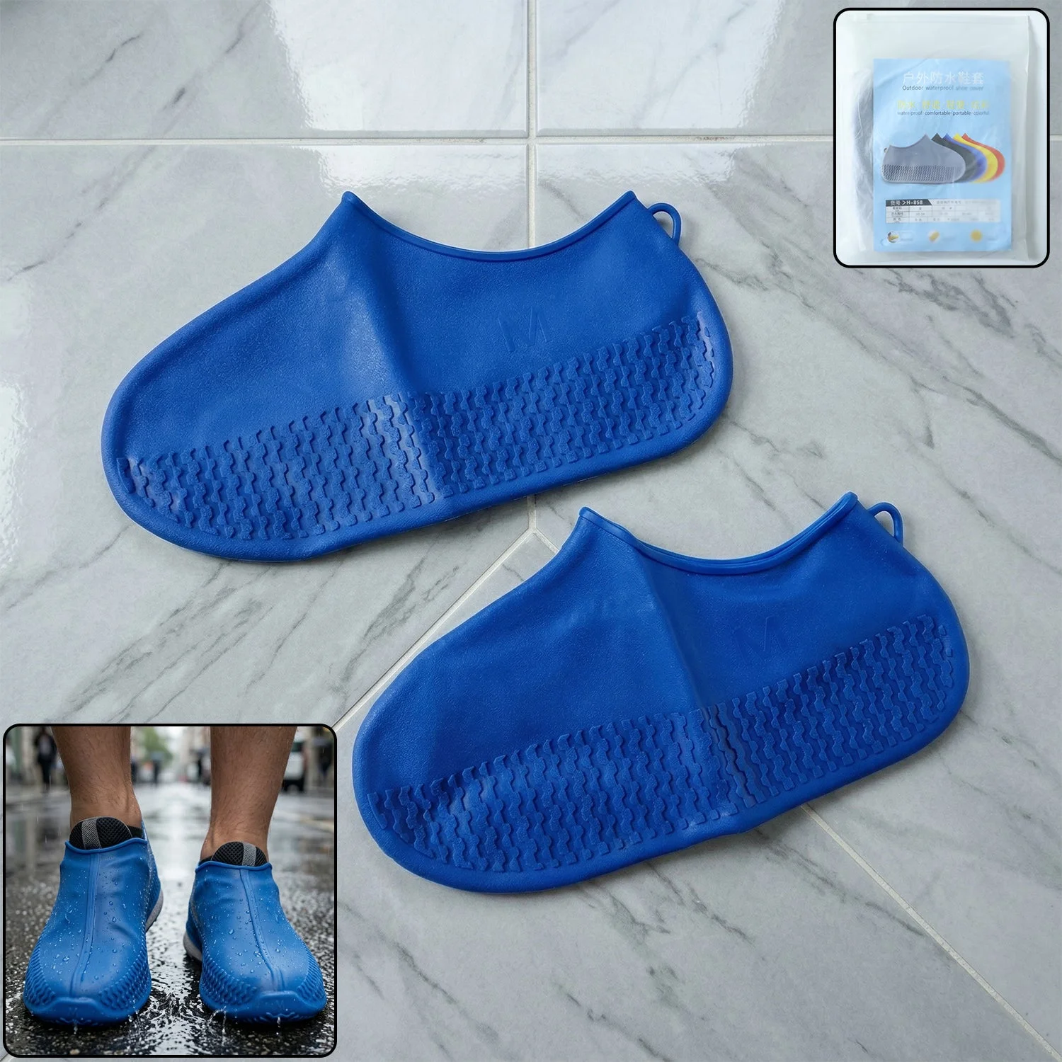 Waterproof Silicone Shoe Cover Blue Color (1 Pair, Medium Size)