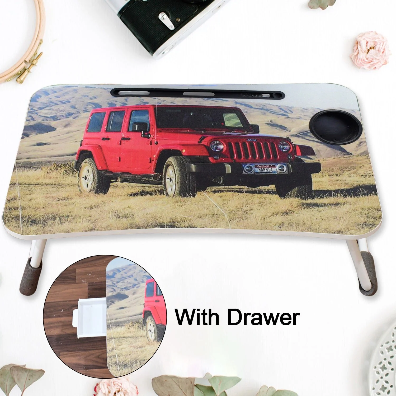 Multi Purpose Laptop Desk for Study Reading Foldable with Cupholder  58×38 cm