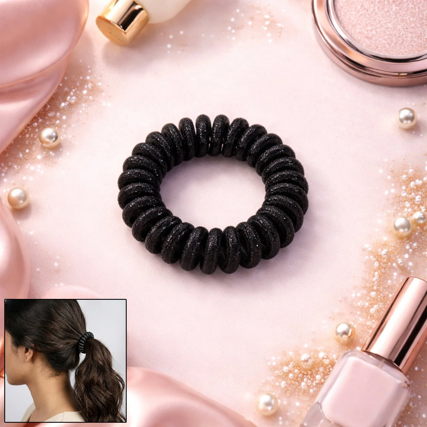 Soft Stretchable Telephone Wire Style Hair Bands Set (1 Pc)