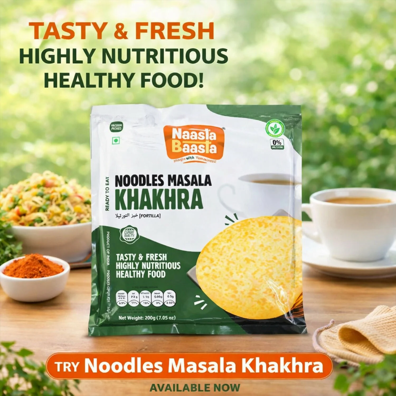 Naasta Baasta Noodles Masala Khakhra – Ready To Eat Whole Wheat Crispy & Highly Nutritious Healthy Snack (200gm)