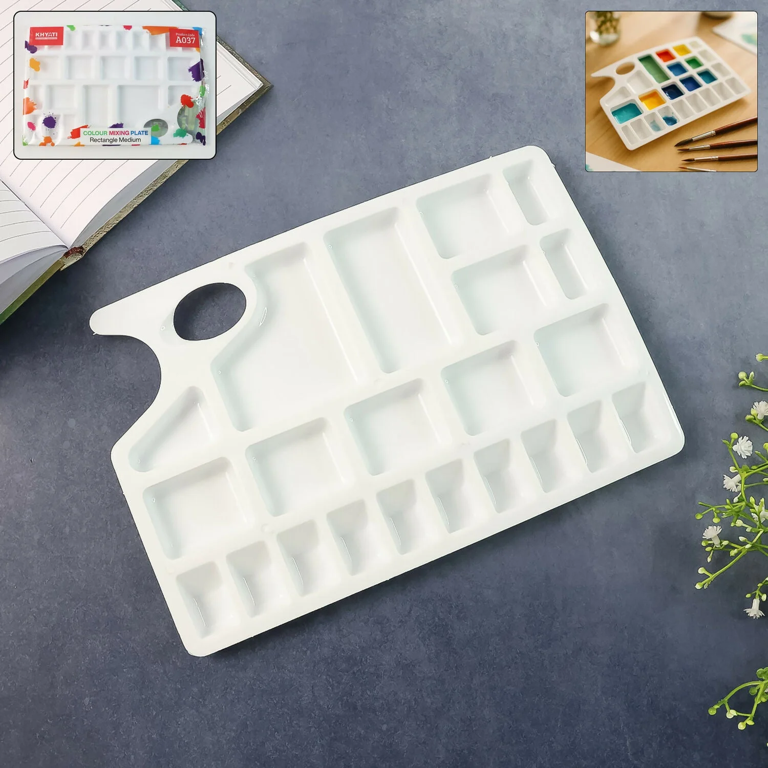 Khyati Colour Mixing Plate – Rectangle Artist Palette with Multiple Compartments