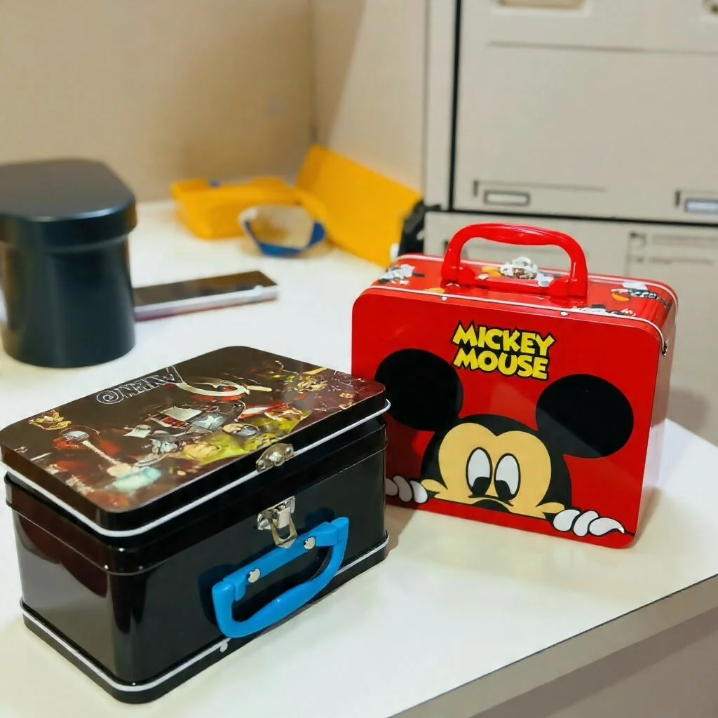 Kids Cartoon Metal Piggy Bank Coin Saving Box with Handle & Lock(Design may vary)