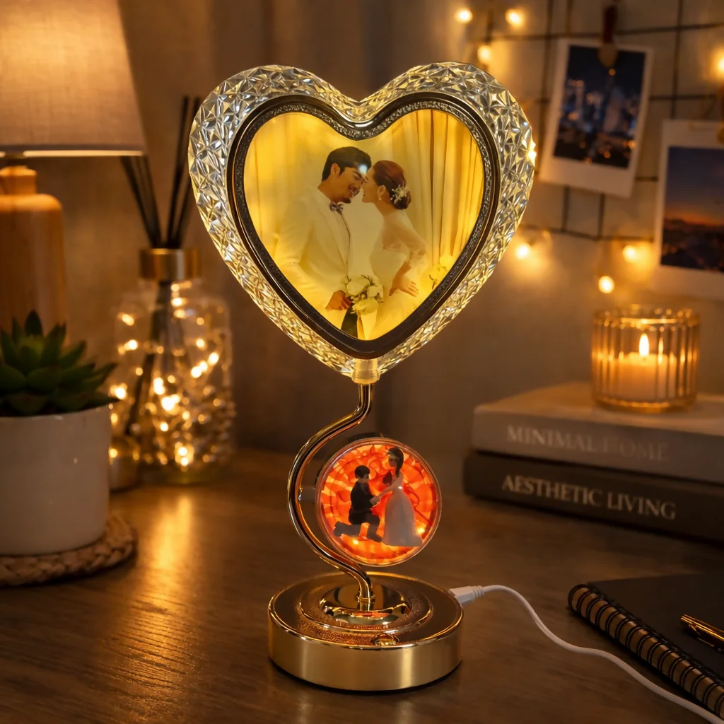 Heart Shape LED Photo Frame Lamp with Dual Display Table Light