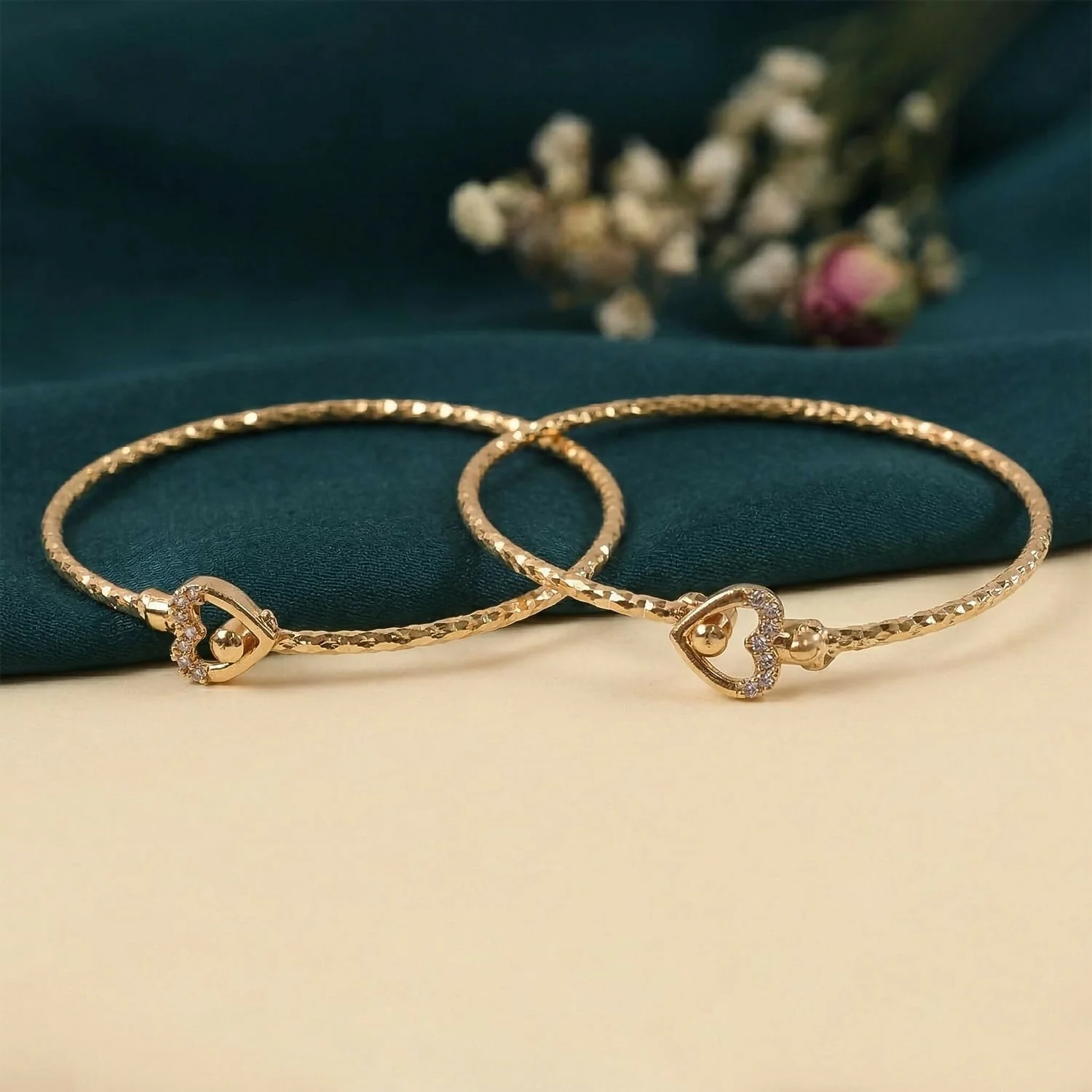 Elegant Gold Heart Lock Bangles for Women