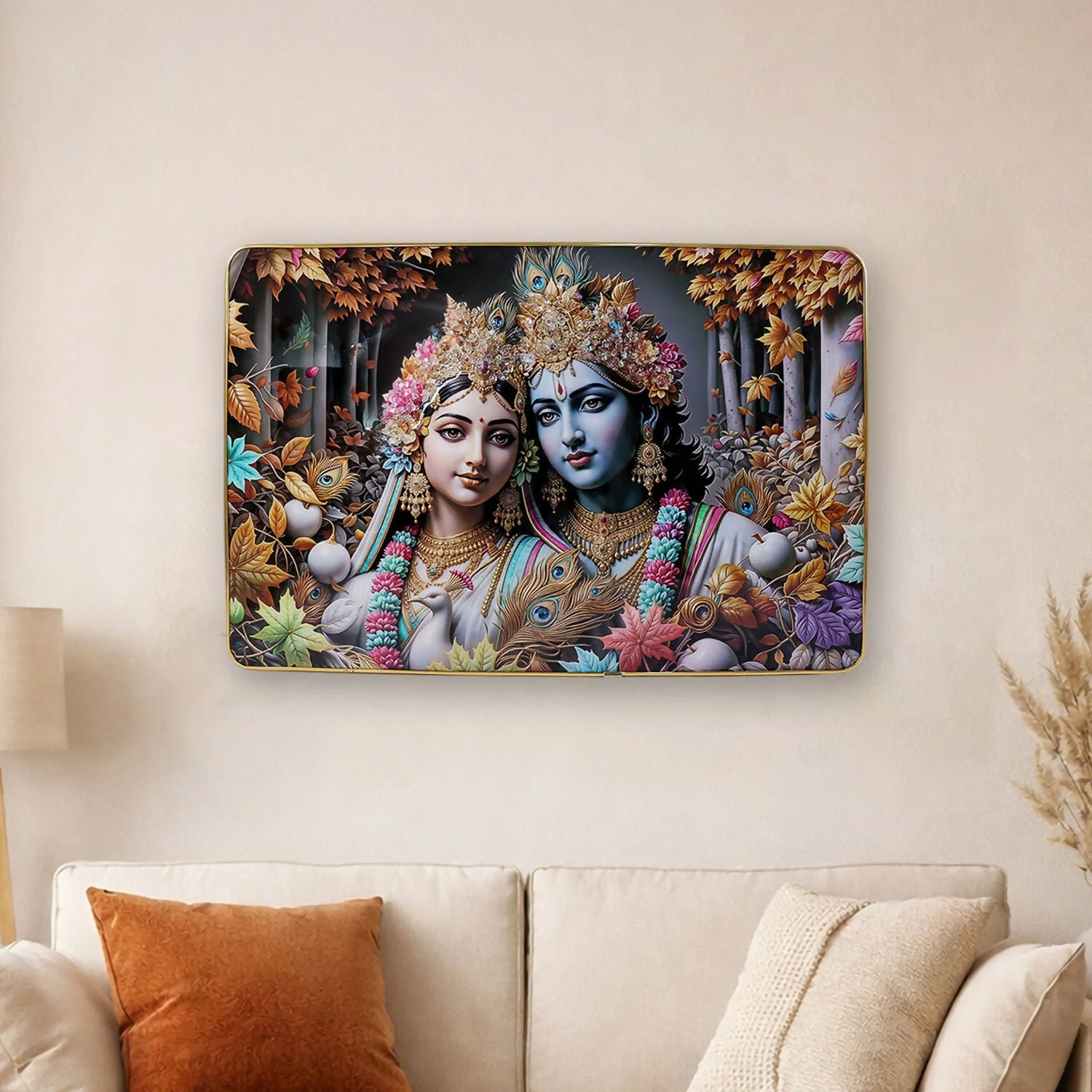 Radha Krishna Wall Frame Premium Spiritual Decorative Wall Art Home Decor (18x12 Inch)