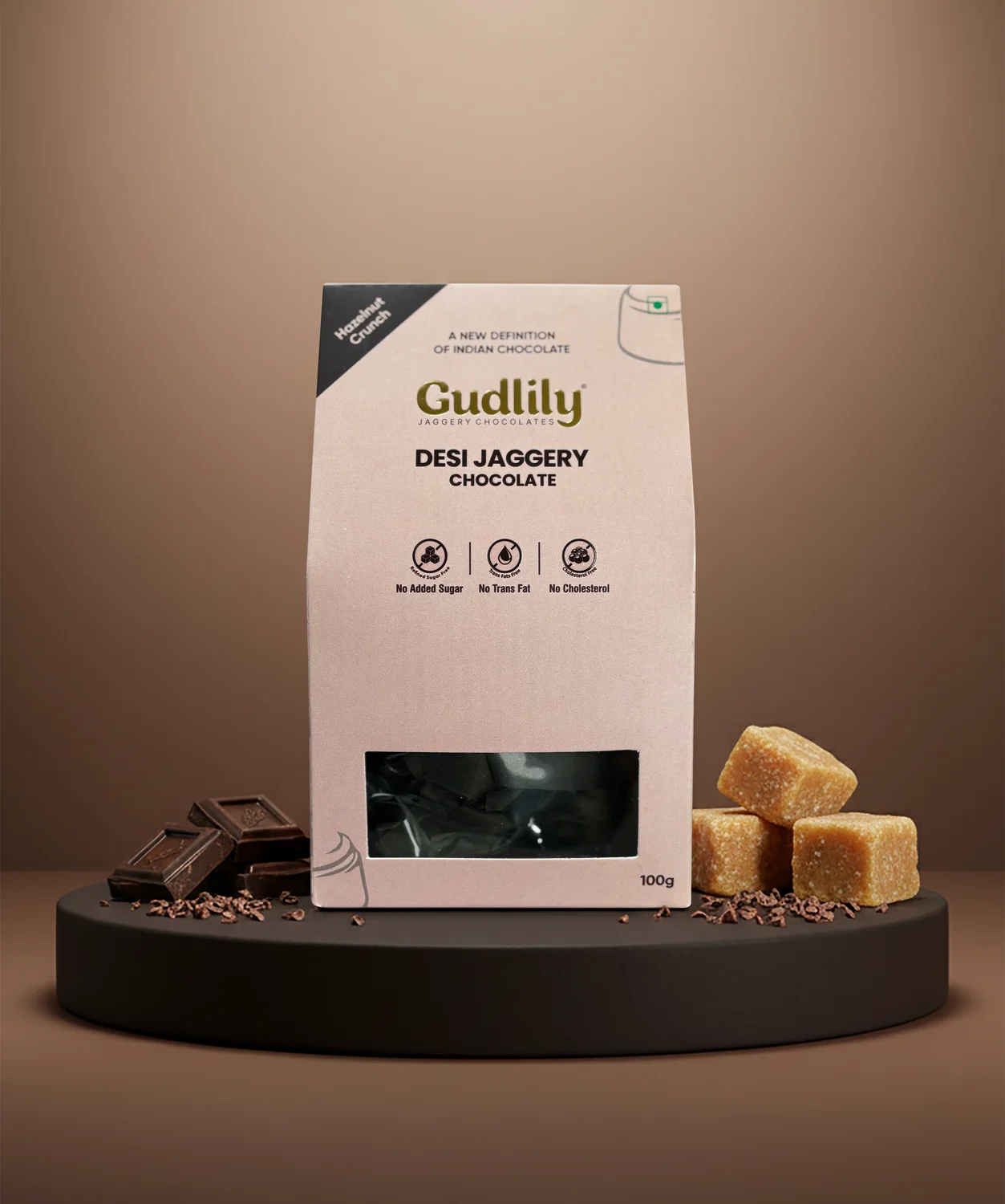 Gudlily Desi Jaggery Hazelnut Crunch Chocolate – Premium Jaggery Chocolates with Natural Sweetness (100Gm)
