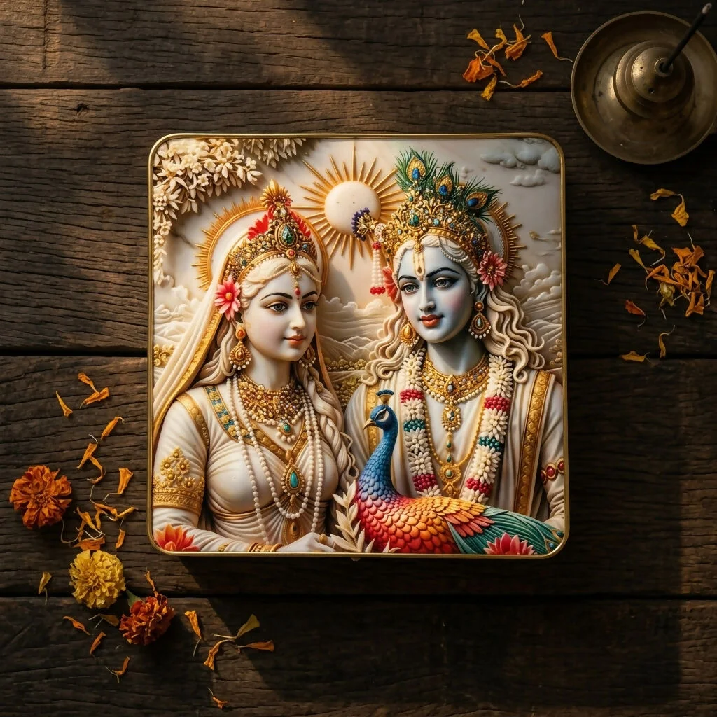 3D Radha Krishna Premium Crystal Wall Decor Frame Artistic Finish (12x12 Inch)