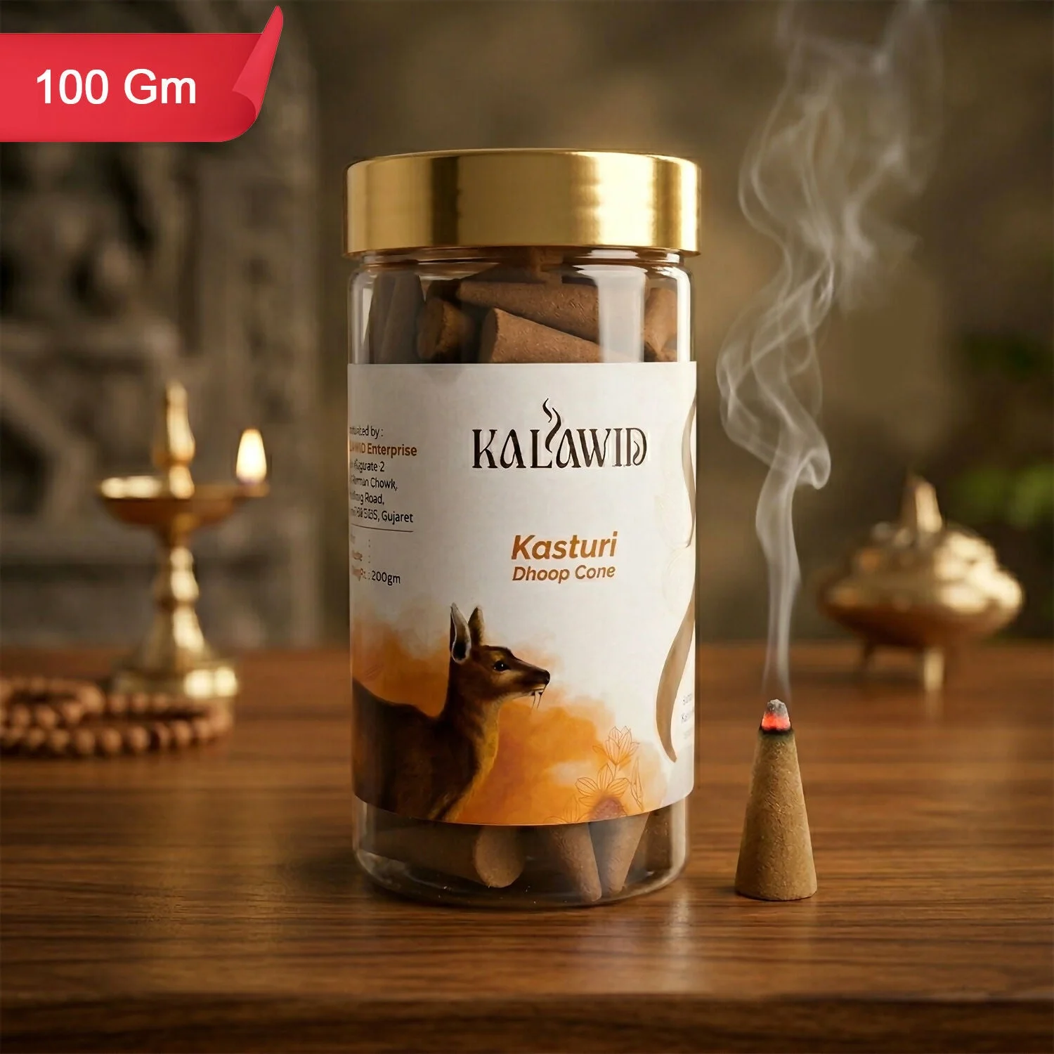 Premium Kasturi Dhoop Cone Jar for Rich Fragrance & Spiritual Ambience (100 Gm)