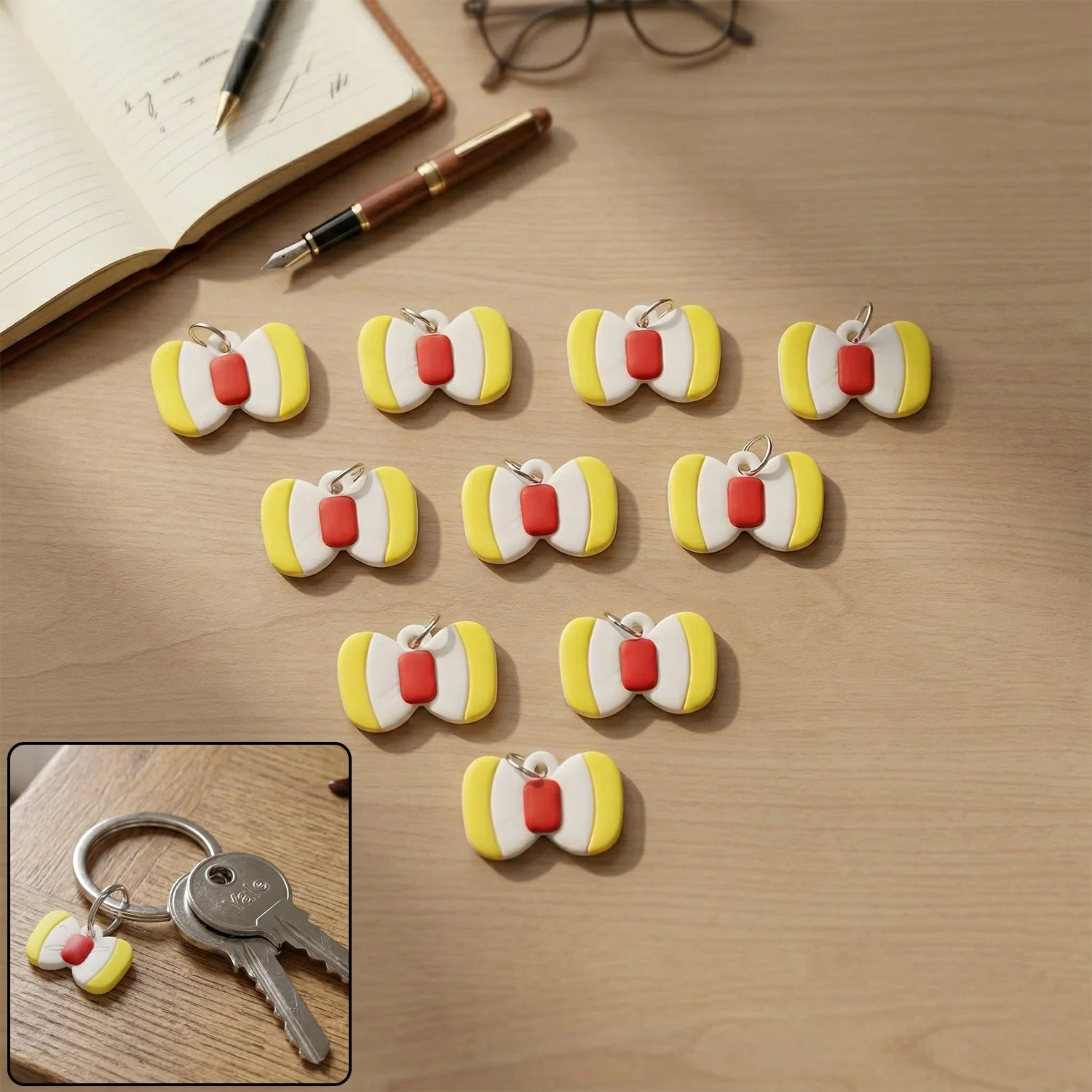 Cute Bow Shape Bag Charm Keychain Set (10  Pc)