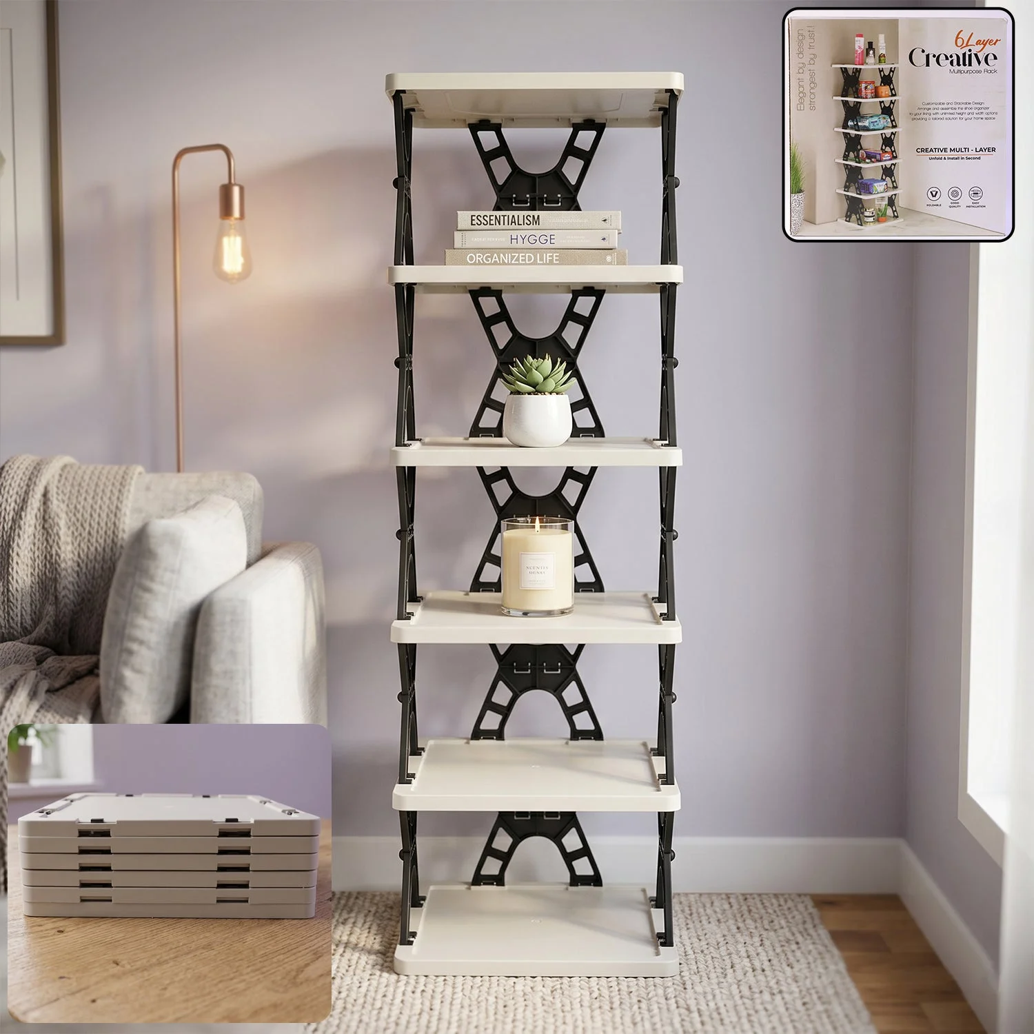 Multipurpose Foldable 6 Layer Storage Rack (1 Pc)
