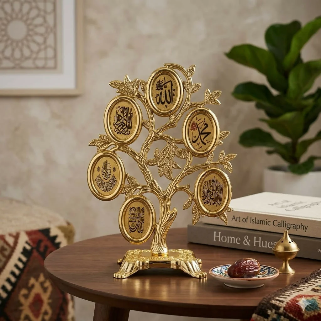Luxury Islamic Calligraphy Tree Decor Allah Muhammad Names Golden Tabletop Frame