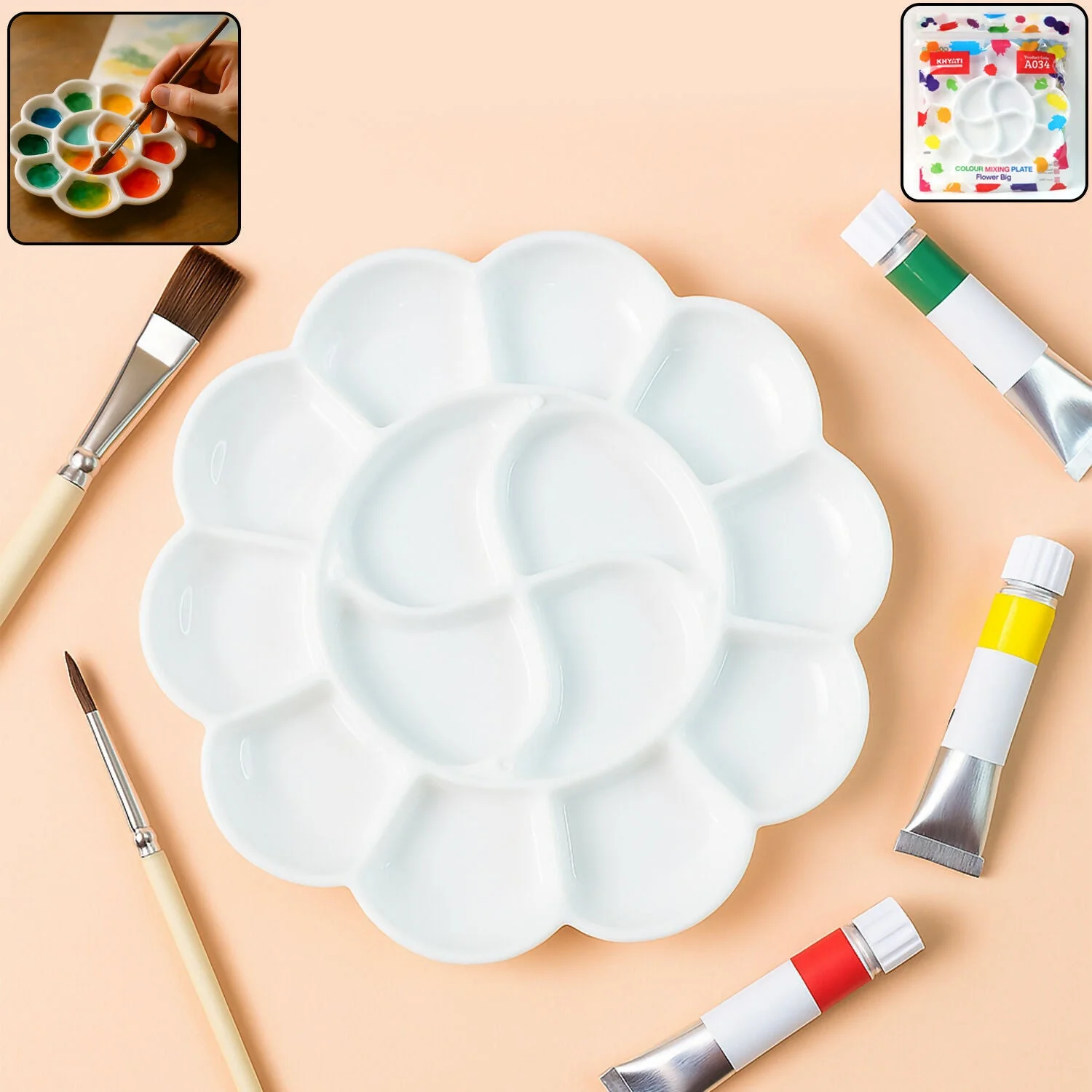 Khyati Colour Mixing Plate – Flower Shape Big Paint Palette for Artists and Students