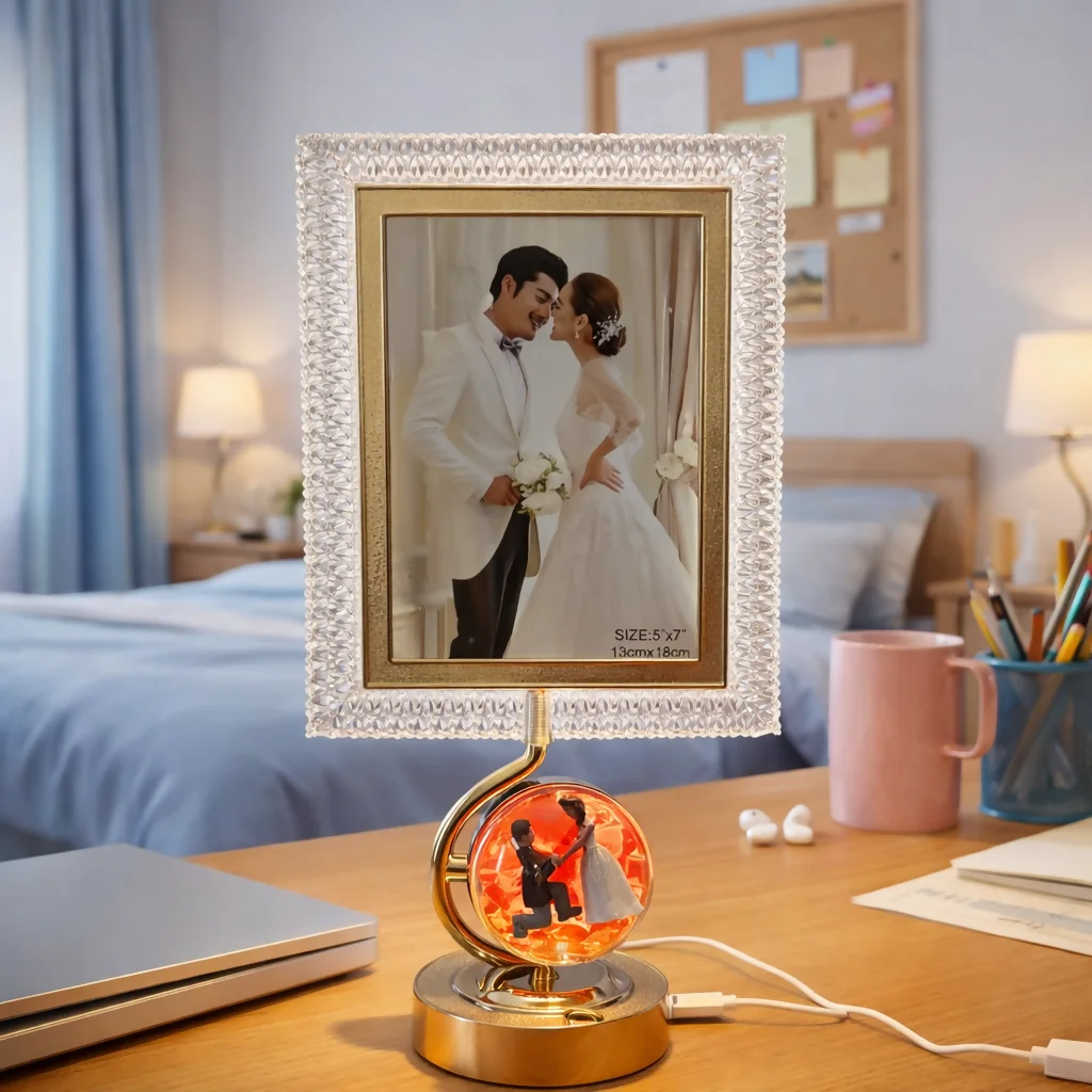 LED Photo Frame Lamp with 3 Lighting Modes & Romantic Couple Base