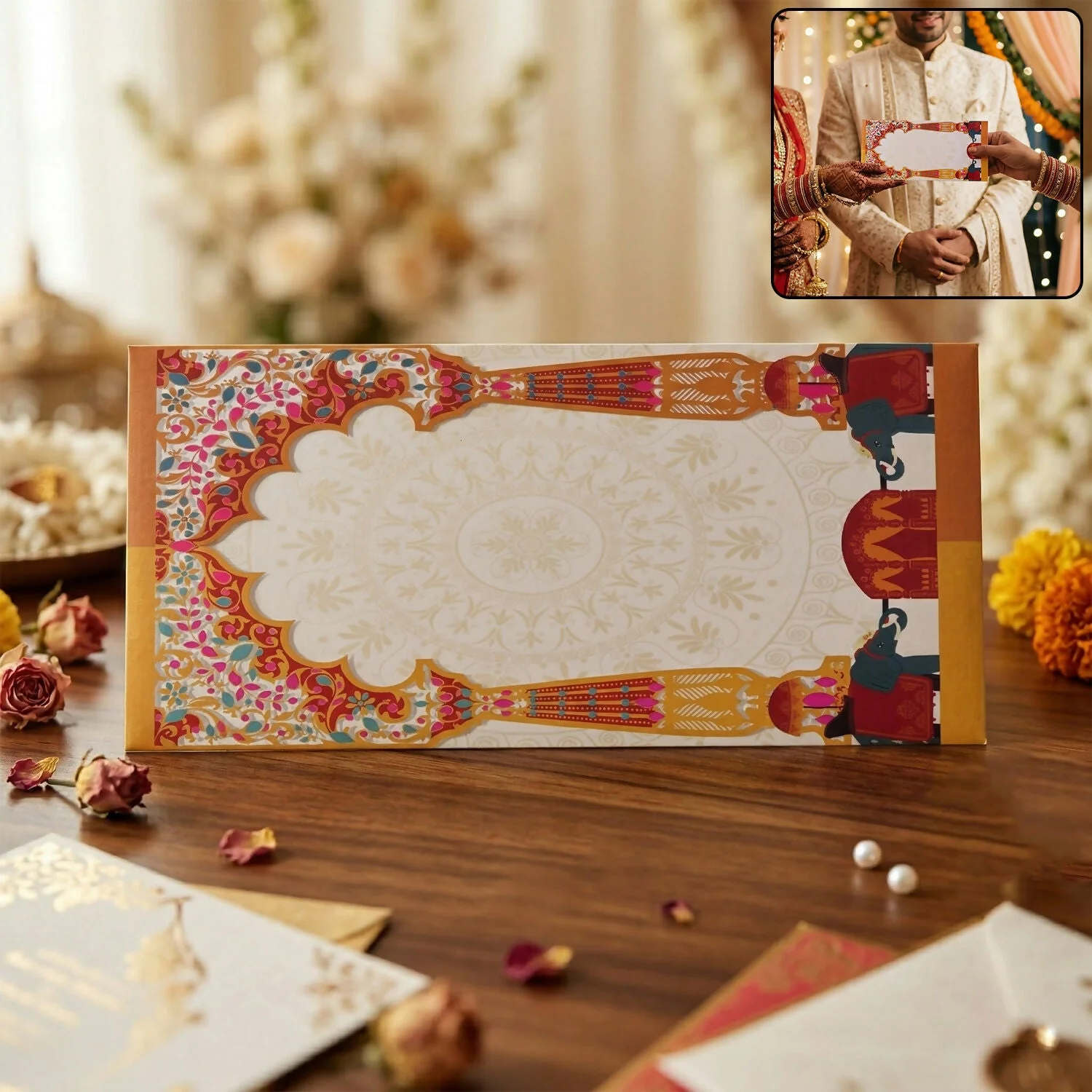 Traditional Wedding Shagun Money Envelope Elephant Design Pack of 10 Pieces