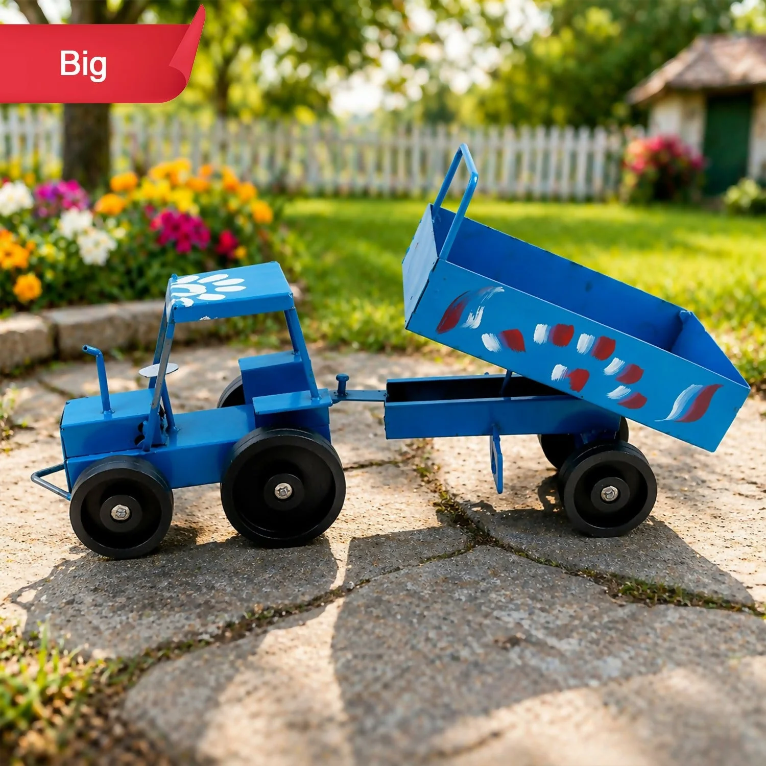 Handcrafted Blue Metal Tractor Toy Big