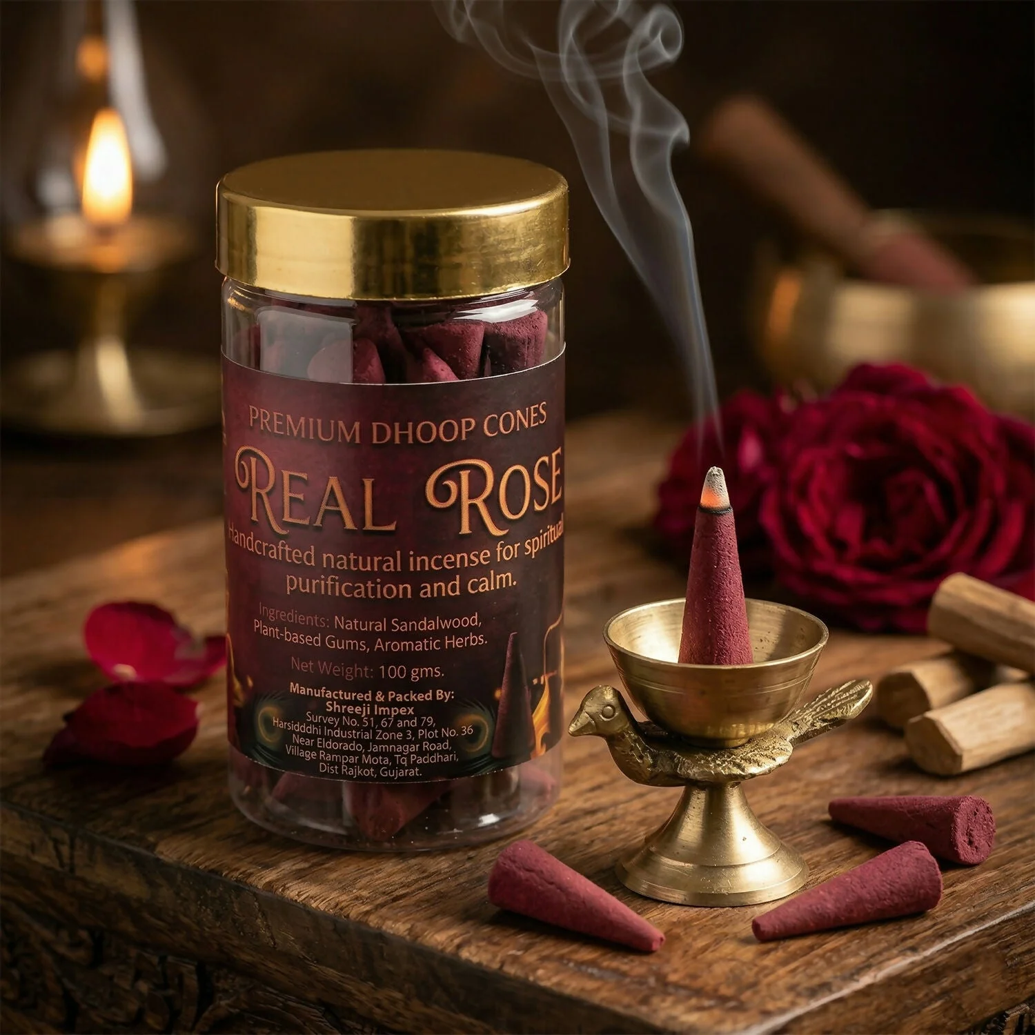 Real Rose Premium Dhoop Cones Natural Incense Cones for Spiritual Purification & Long Lasting Aroma (100Gm)