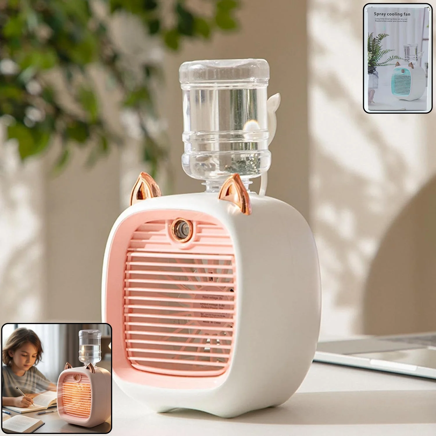 Portable Mini Air Cooler Fan with Spray Mist Function (1 Pc)