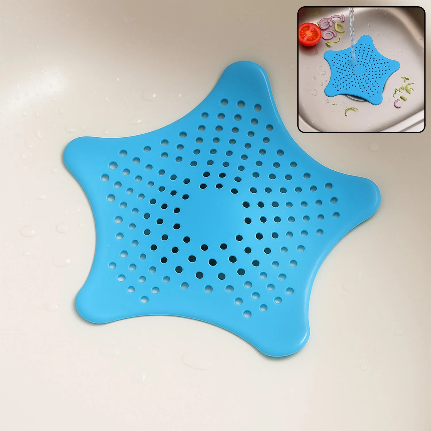 Aqua Blue Silicone Star Shaped Sink Filter Bathroom Hair Catcher Drain Strainers for Basin