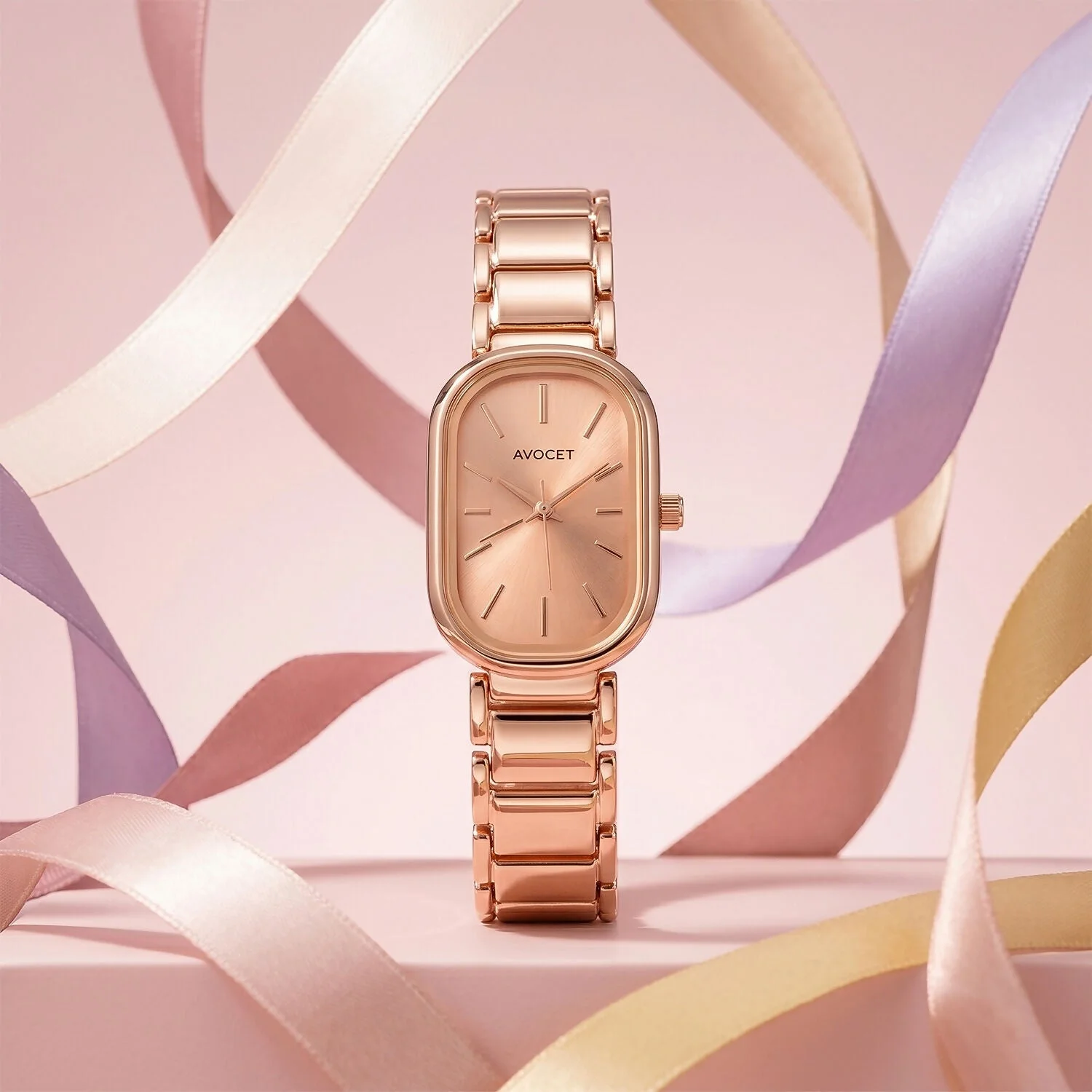 Elegant Rose Gold Rectangular Dial Women’s Watch with Premium Metal Strap