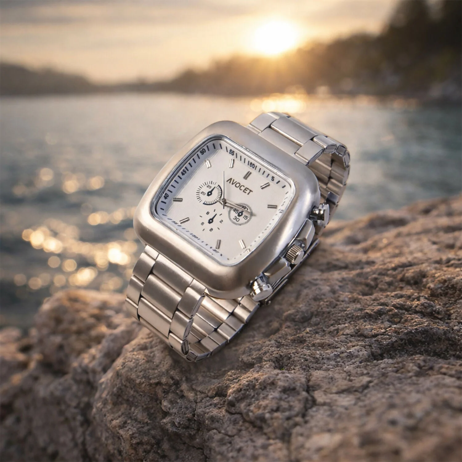 Premium Square Dial Silver Metal Strap Analog Wrist Watch for Men